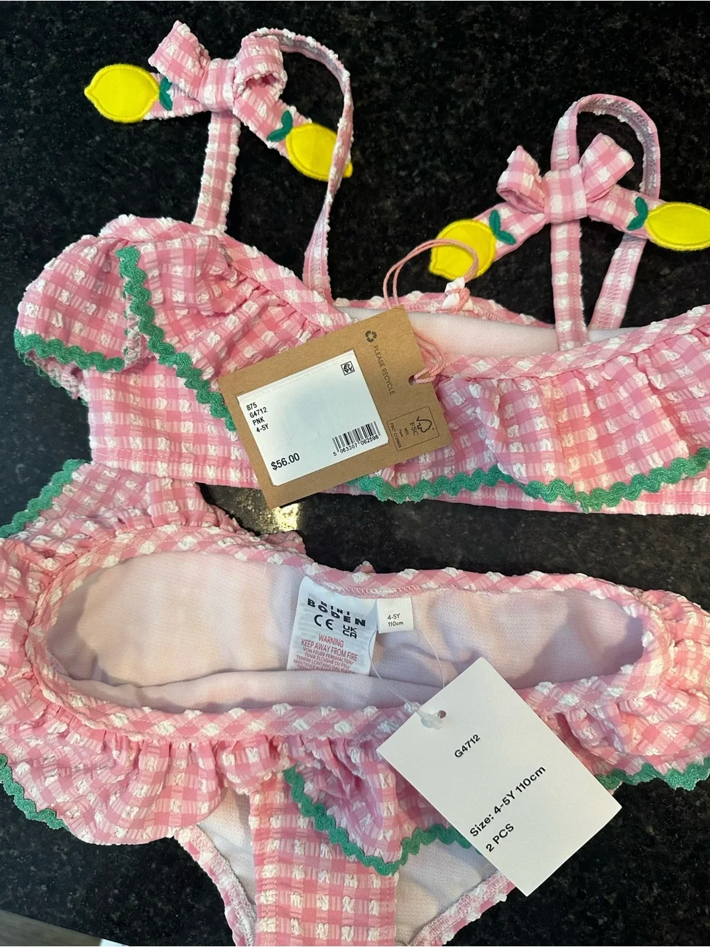 NWT Mini Boden Girls Seersucker Frilly Bikini